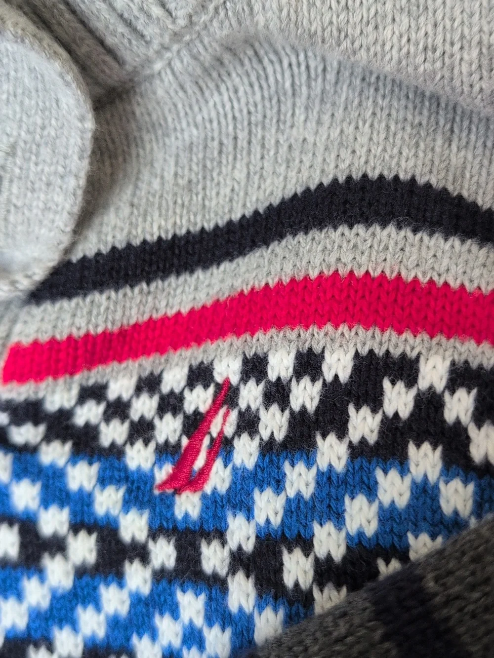 Nautica Gray Striped Fair Isle Shawl-Collar Sweater And Jean Set 12 Months